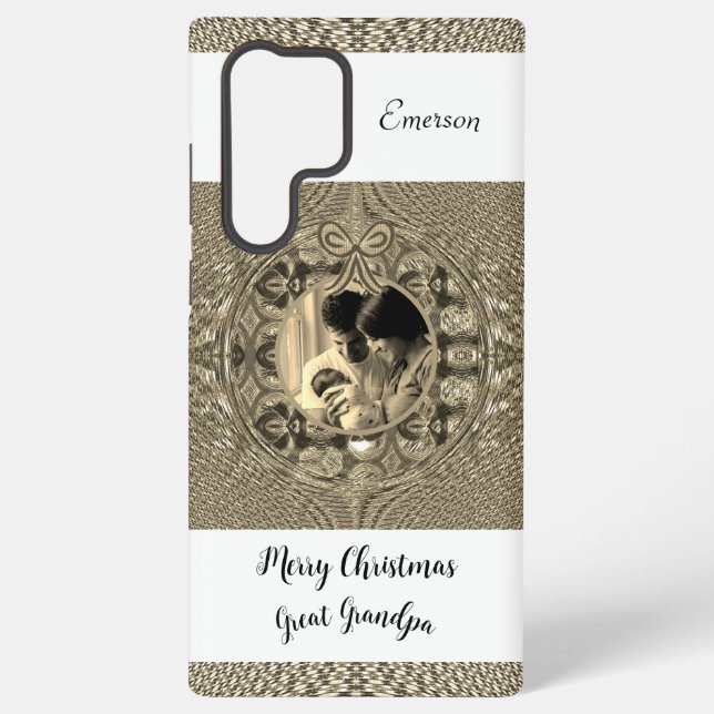 Personalized Photo Date Baby's First Christmas Samsung Galaxy S22 Ultra Case (Back)