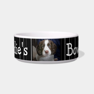 Personalized Photo Dog Bowl Black and White stripe