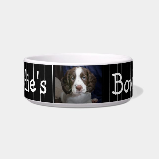 Personalized Photo Dog Bowl Black and White stripe (Front)