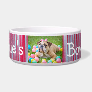 Personalized Photo Dog Bowl Red and Blue