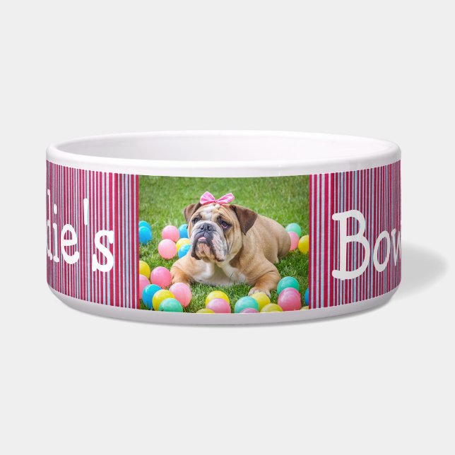 Personalized Photo Dog Bowl Red and Blue (Front)