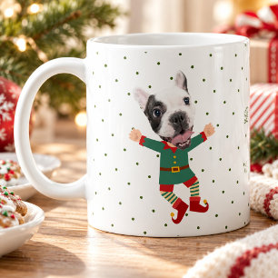Personalized Photo Dog Face Fun Christmas Elf Pet Coffee Mug