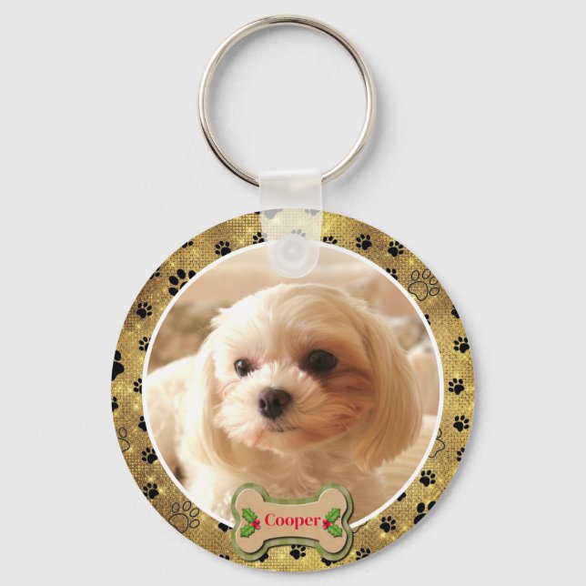 Personalized Photo Dog - Paw Print Design Keychain (Front)