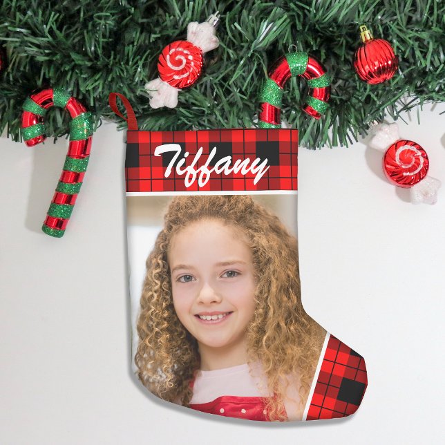 Personalized Photo Double-Sided Plaid Small Christmas Stocking (Add festive charm to your home with our stylish Christmas stockings, perfect for gifts & cozy decor!)