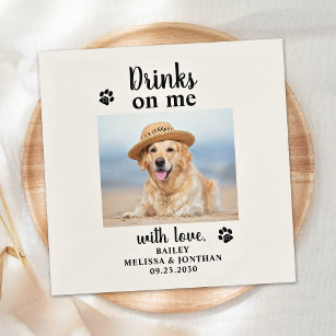 Personalized Photo Drinks On Me Dog Pet Wedding Napkin