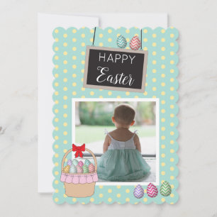 Personalized Photo Easter Basket Pastel Eggs  Holiday Card