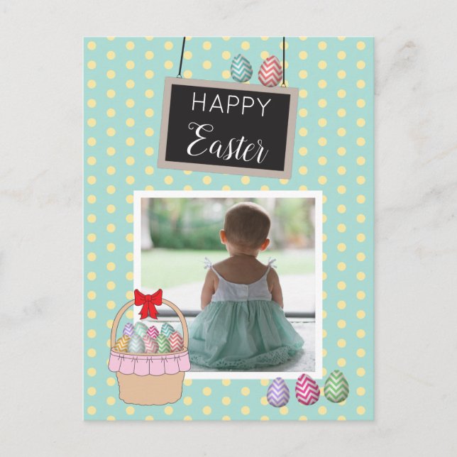 Personalized Photo Easter Basket Pastel Eggs Holiday Postcard (Front)