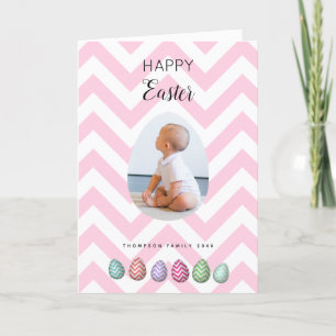 Personalized Photo Easter Egg Pink Pastel Holiday Card