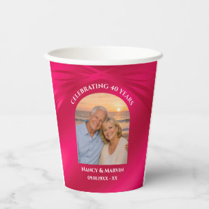 Personalized Photo Elegant 40th Anniversary Party Paper Cups