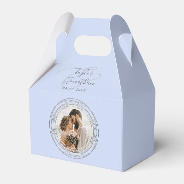 Personalized Photo Elegant Chic Dusty Blue Wedding Favor Box (Front Side)