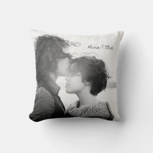 Personalized Photo Elegant Script Anniversary Text Throw Pillow