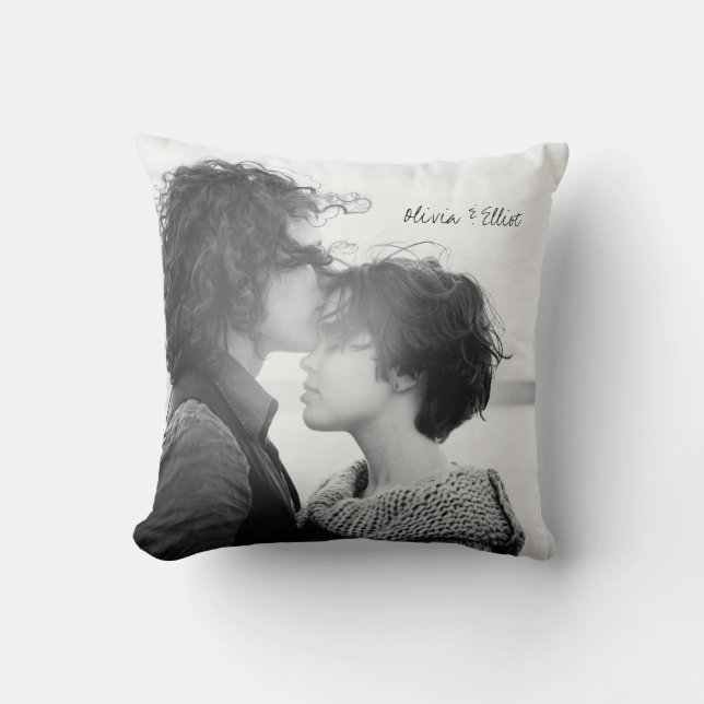 Personalized Photo Elegant Script Anniversary Text Throw Pillow (Front)