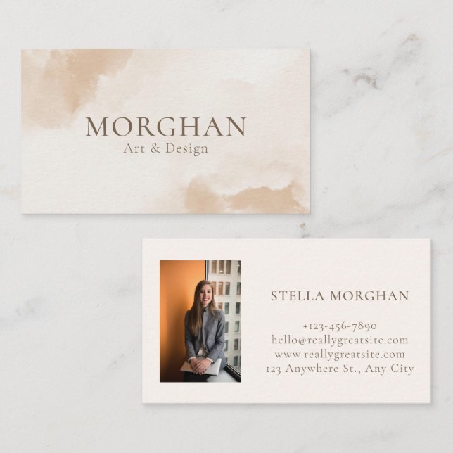 Personalized Photo Elegant Terra Cotta Watercolor Business Card (Front/Back)