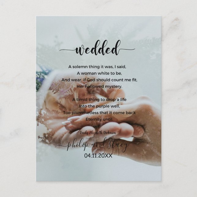 Personalized Photo Elegant Wedded Poem Postcard (Front)
