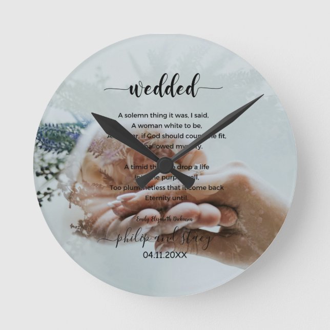 Personalized Photo Elegant Wedded Poem Round Clock (Front)