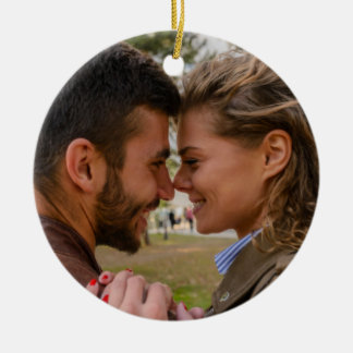 Personalized photo engagement Christmas Ceramic Ornament