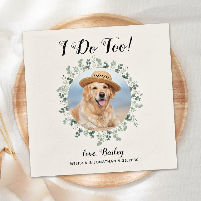Personalized Photo Eucalyptus Pet Dog Wedding Napkin (Creator Uploaded)