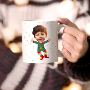 Personalized Photo Face Funny Christmas Elf Kid Coffee Mug