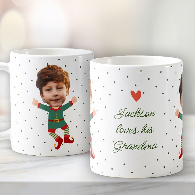 Personalized Photo Face Funny Christmas Elf Kid Coffee Mug (Creator Uploaded)