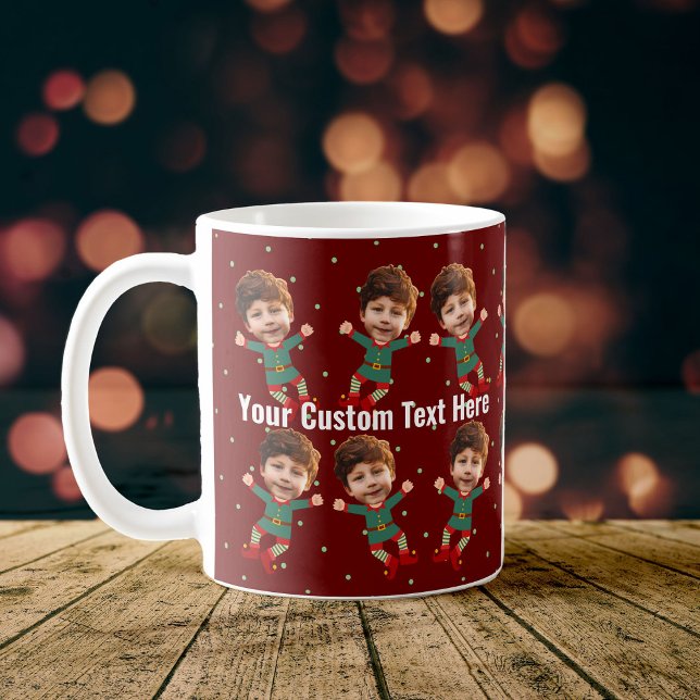 Personalized Photo Face Funny Christmas Elf Kid Coffee Mug (Creator Uploaded)