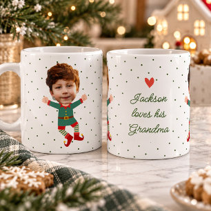 Personalized Photo Face Funny Christmas Elf Kid Coffee Mug