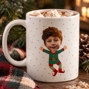 Personalized Photo Face Funny Christmas Elf Kid Coffee Mug