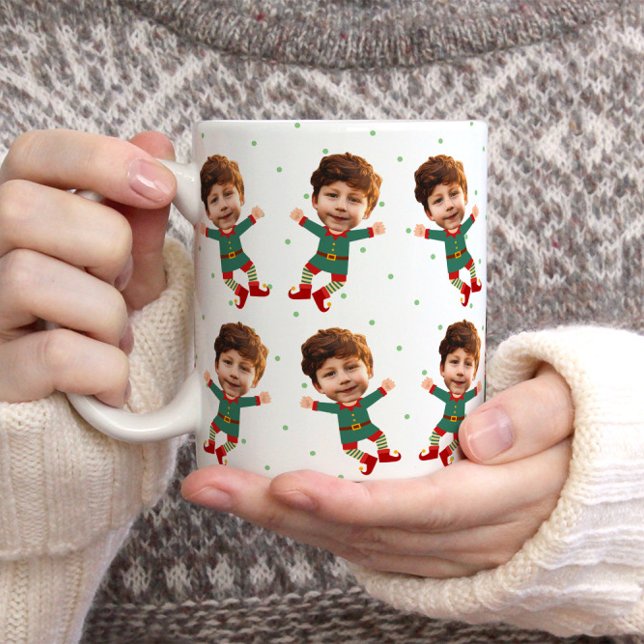 Personalized Photo Face Funny Christmas Elf Kid Coffee Mug (Creator Uploaded)