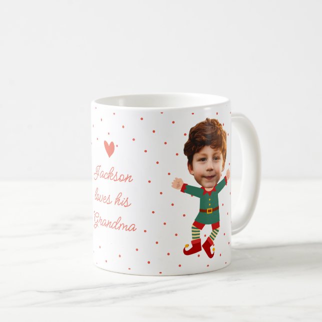 Personalized Photo Face Funny Christmas Elf Kid Coffee Mug (Front Right)