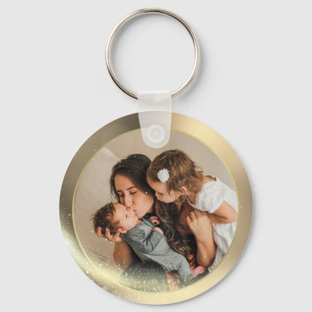 Personalized Photo Family Portrait Golden Keychain (Front)
