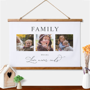 Personalized Photo Family Where Love Never Ends Hanging Tapestry