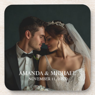 Personalized Photo Favor with Names & Wedding Date Coaster