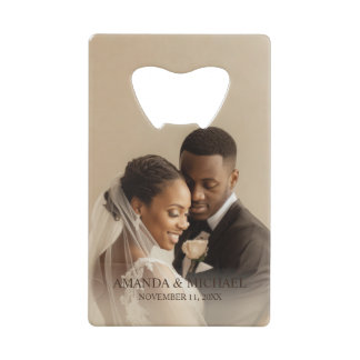 Personalized Photo Favor with Names & Wedding Date Credit Card Bottle Opener
