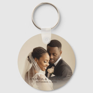 Personalized Photo Favor with Names & Wedding Date Keychain