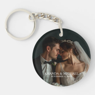 Personalized Photo Favor with Names & Wedding Date Keychain