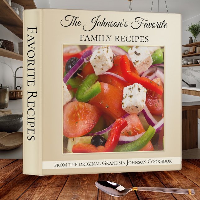 Personalized Photo Favourite Recipe Binder (A modern design ivory recipe binder with your own favorite photo)