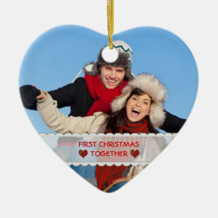 Personalized Photo First Christmas Together Heart Ceramic Ornament