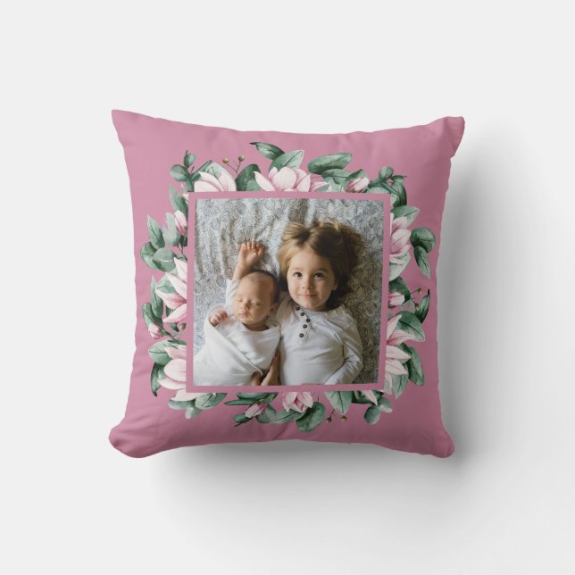 Personalized Photo Floral Frame Double-Sided   Throw Pillow (Front)