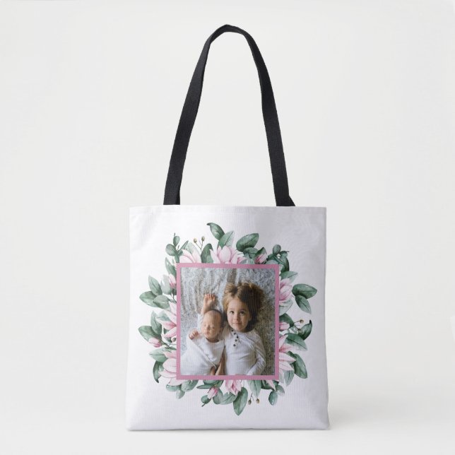 Personalized Photo Floral Frame Double-Sided  Tote (Front)