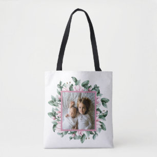 Personalized Photo Floral Frame Double-Sided Tote Bag