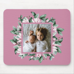 Personalized Photo Floral Frame Mouse Pad