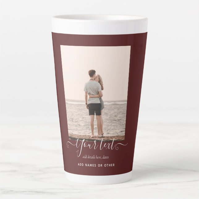 Personalized PHOTO Gifts Burgundy Theme Latte Mug (Front)