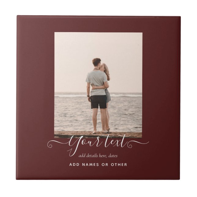 Personalized PHOTO Gifts Burgundy Theme Tile (Front)