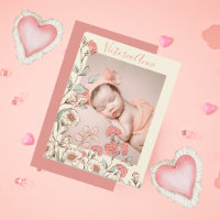 Personalized Photo Girl Floral Birth Announcement