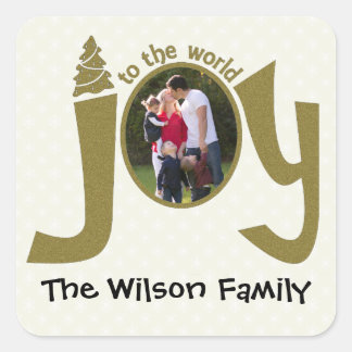 Personalized Photo Glitter Joy to the World Square Sticker