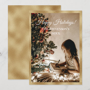 Personalized Photo Gold Happy Holidays Christmas Holiday Card