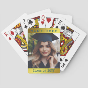 Personalized Photo Graduation Class Name Gold Blue Playing Cards