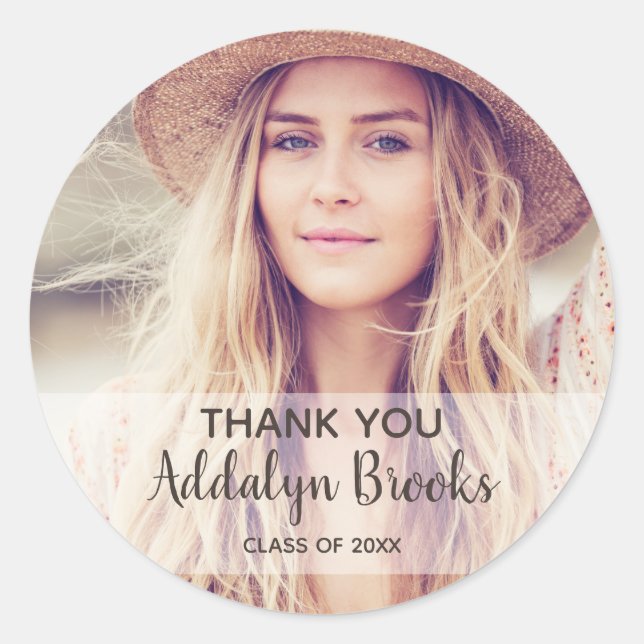 Personalized Photo Graduation Thank You Classic Round Sticker (Front)