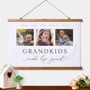 Personalized Photo Grandkids Make Life Grand Hanging Tapestry