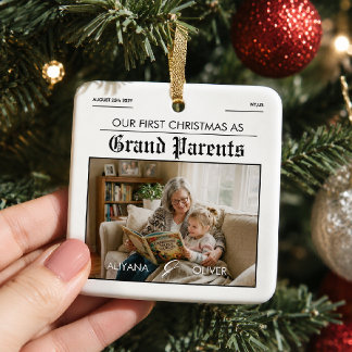 Personalized Photo Grandparents Newspaper  Ceramic Ornament