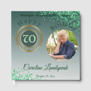 Personalized Photo Green Glitter, 70th Birthday Guest Book